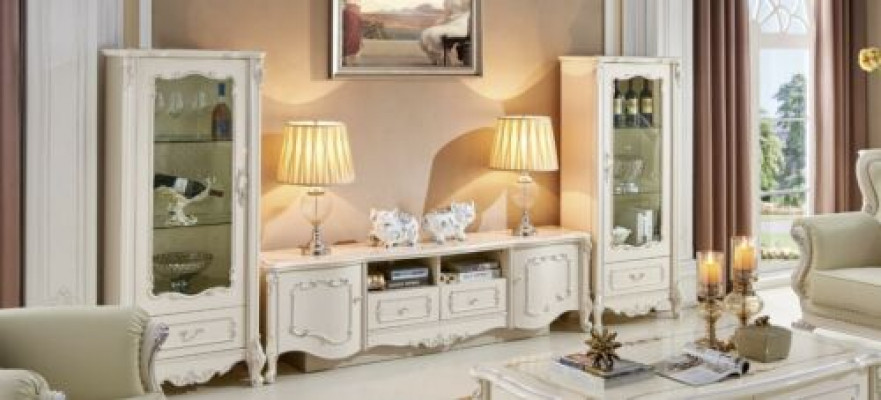 Design Vitrine Sideboard 2x Schrank rtv Wohnwand Anrichte 3 tlg. Massivholz