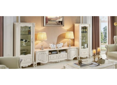 Design Vitrine Sideboard 2x Schrank rtv Wohnwand Anrichte 3 tlg. Massivholz