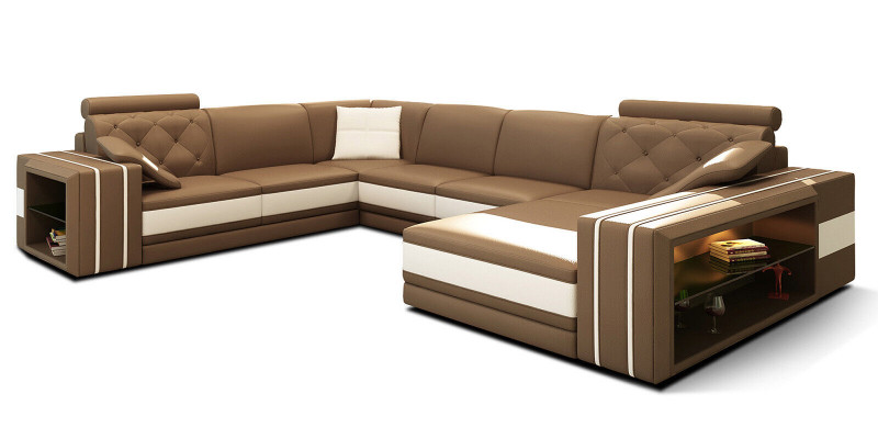 Moderne Ecksofa Couch Polster Ecke Wohnlandschaft XXL Design Ledersofa Wittlich