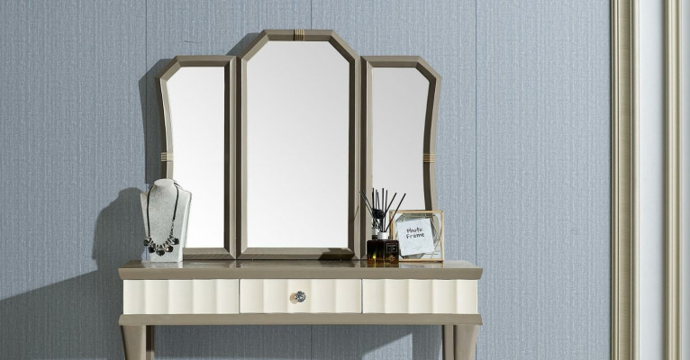 Schminktisch mit Spiegel Luxus Schlafzimmer Konsole Neu 2tlg. Set Massivholz