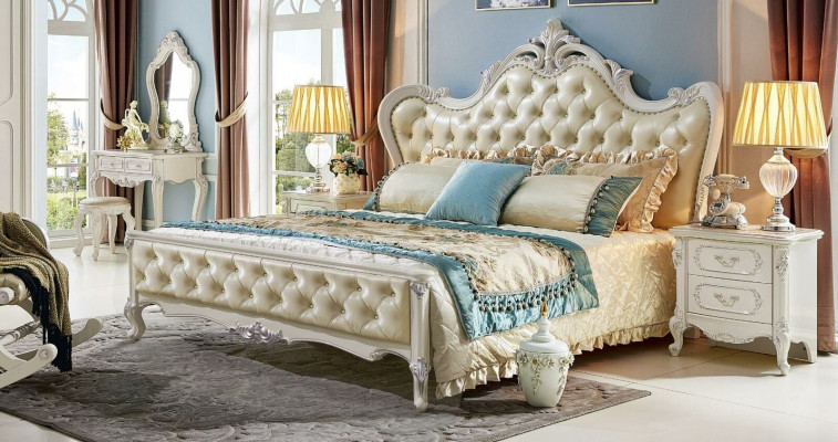 Klassisches Doppelbett Barock Hotel Betten Polsterbett Chesterfield Massivholz