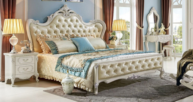 Klassisches Doppelbett Barock Hotel Betten Polsterbett Chesterfield Massivholz