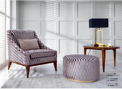Garnitur Wohnzimmer Sessel Couchtisch Hocker Modern Sitzer Stoff Holz 3tlg Set