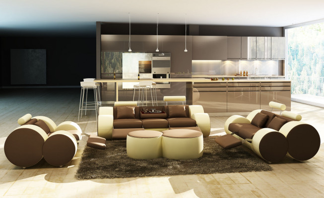 Designer Polster Sofagarnitur Set XXL Ledersofa Couch 3+2+1 Modern Sofa Sofas