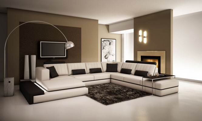 XXL Design Polster Garnitur Ledersofa Couch U-Form Modern Sofa