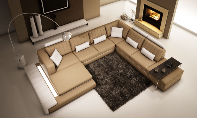 XXL Design Polster Garnitur Ledersofa Couch U-Form Modern Sofa