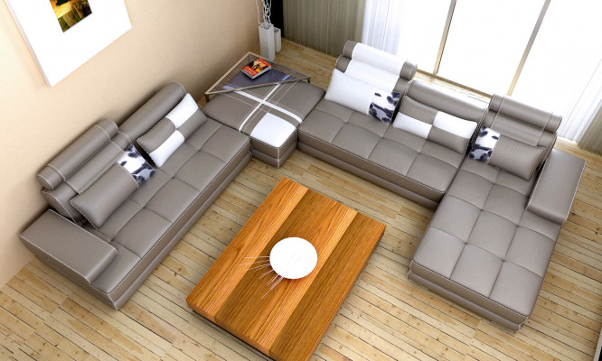 Moderne Design Polster Wohnlandschaft Ledersofa Sofa Couch Sitz