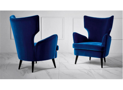Sessel Lehnstuhl Ohrensessel 1 Sitzer Sitz Stoff Luxus Wohnzimmer Modern Blau