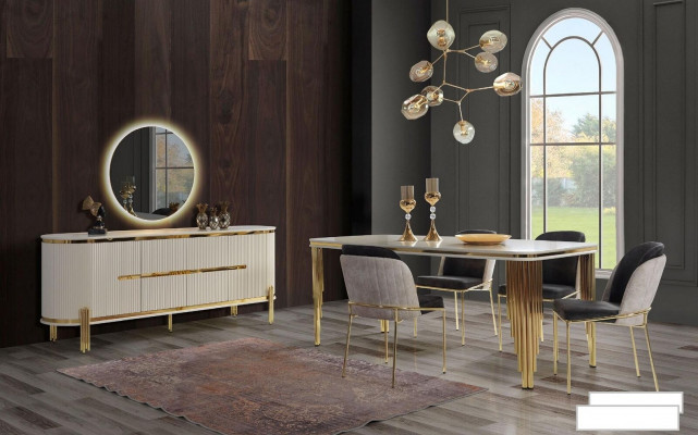 Metall Möbel Esszimmer Garnitur Tisch Stuhl Set kommode Essgarnitur Stühle 6tlg.