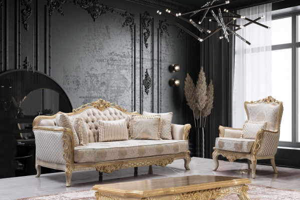 Königliches Sofa Set Wohnzimmer Sessel Couchtisch 3+1 Tisch