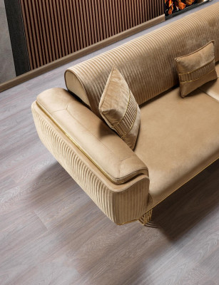 Wohnzimmer Sofas 3 Sitzer Polster Luxus Texti Couch Design Beige Couchen