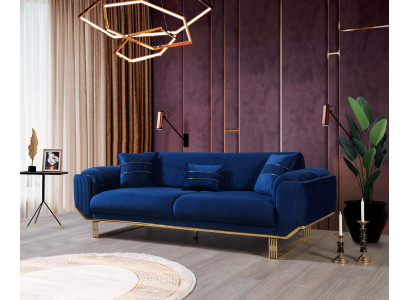 Blaues Sofa Wohnzimmer Sofa 3er Couchen Designer Couch Polster Sofas Textil Neu