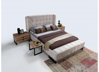 Bett Doppelbett Möbel Einrichtung Schlafzimmer Design Stoff Textil neu