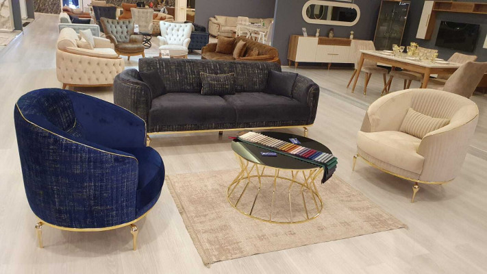 Wohnzimmer Sessel Polster 1Sitzer Couchen Modern Textil Neu Blau Luxus