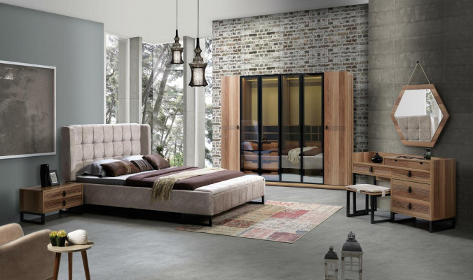 SchlafZimmer Nachttisch Design Beistell Holz mit Metall Luxus Neu