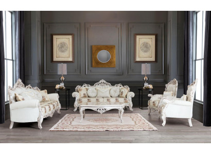 Barock Weiß Sofagarnitur Couch Sofa Polster Möbel Sessel Tisch 5tlg.