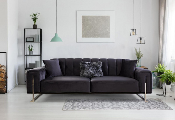 Couch 230cm Sitzpolster 3 Sitzer Sofa Grau Designer Möbel Wohnzimmer