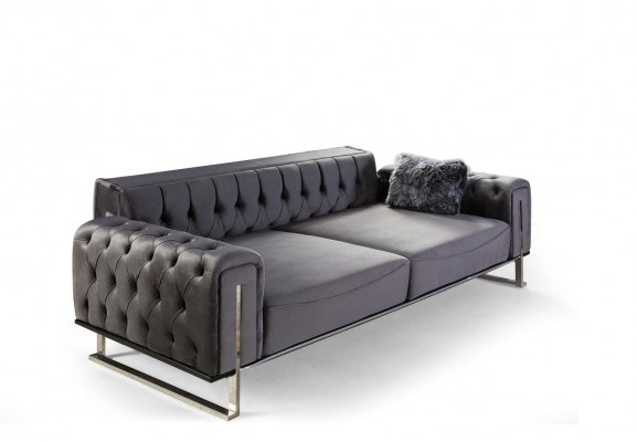 Luxus Chesterfield Sofa 3 Sitz Plätzer Grau Sofa Polster Textil Couchen
