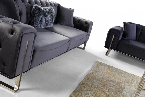 Luxus Chesterfield Sofa 3 Sitz Plätzer Grau Sofa Polster Textil Couchen