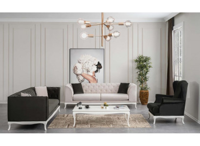 Chesterfield Komplette Stoffsofa Sofas Polstersofas Set 4tlg Schwarz