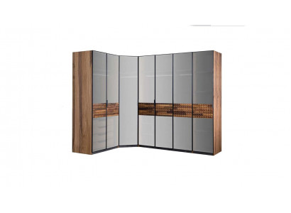Eckschrank Schlafzimmerschrank Kleiderschrank Holz Braun Spiegel Groß