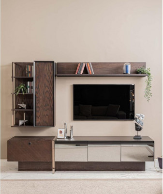 Wohnwand TV Ständer Regale RTV Lowboard Sideboard Braun Holz Schrank