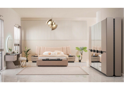 Komplette Schlafzimmer Doppelbett Modern Beige Bett Set 6tlg Schrank