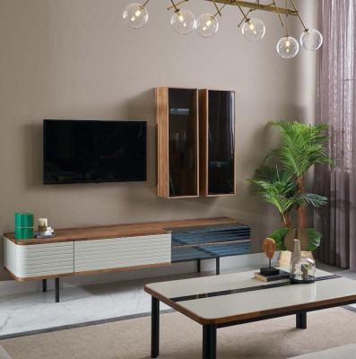 Wohnwand TV Ständer RTV Lowboard Sideboard Braun Holz Schrank Modern