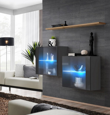 Wohnzimmer Set Designer Wohnwand Grau 130 cm Einrichtung Luxus Wand Regal
