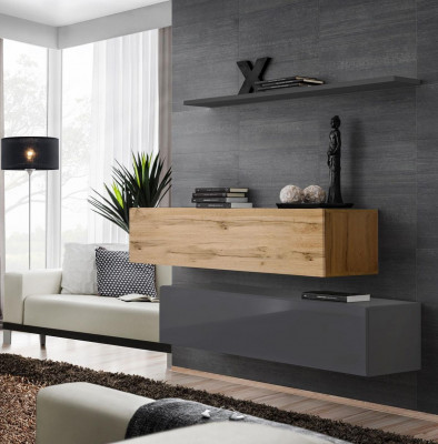 Wohnzimmer Wohnwand Set 3tlg Gruppe Garnitur Schrank Holz Möbel Wand Regal