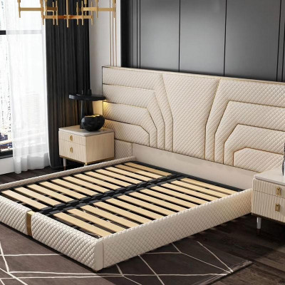 Designer Bett Betten Polsterbett Metall Gold 180x200 Ehebett Doppelbett