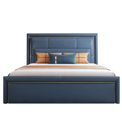 Schlafzimmer Set Bett 2x Nachttisch 3 tlg Design Modern Luxus Blau Gold