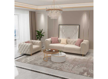 Set 2 tlg Wohnzimmer Sofagarnitur doppelt Sofa Couch Modern Sessel Leder