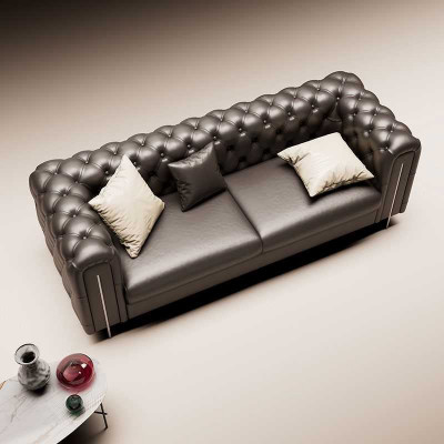Set 2 tlg Wohnzimmer Sofagarnitur Dreisitzer Sofa Modern Sessel Leder