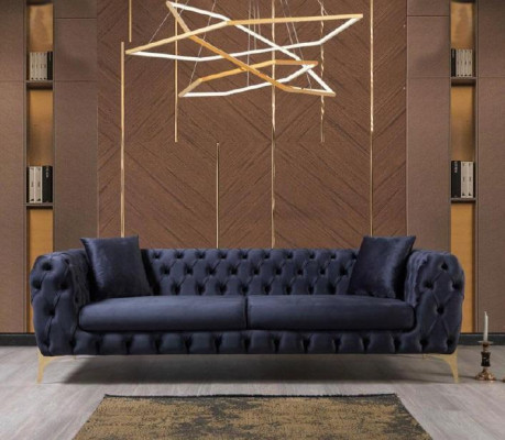 Chesterfield Sofagarnitur Dreisitzer Sessel Blau Luxus Set 3tlg 3+3+1