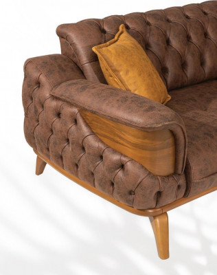 Dreisitzer Sofa Luxus Sitzer Chesterfield Leder Braun Design Wohnzimmer