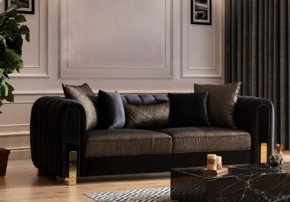 Sofa Dreisitzer Dreisitzer Modern Stoff Schwarz Sofas Design Wohnzimmer