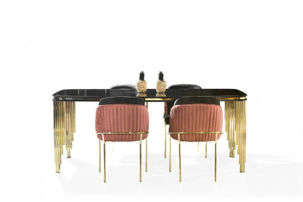 Esszimmer Schwarz Gold Essgarnitur Möbel Essecke Stühle Sideboard 6tlg