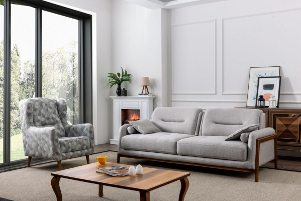 Set 2 tlg Wohnzimmer Sofagarnitur Dreisitzer Sofa Modern Sessel Textil