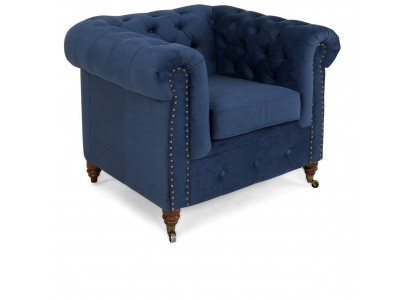 Designer Sessel 1 Sitzer Blau Leder Textil Luxus Club Lougne Sofa Chesterfield