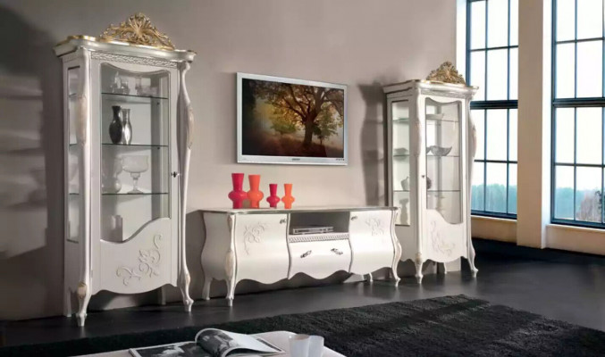 Klassische Wand Wohnzimmer 2x Vitrine Sideboard RTV Regal 3tlg.
