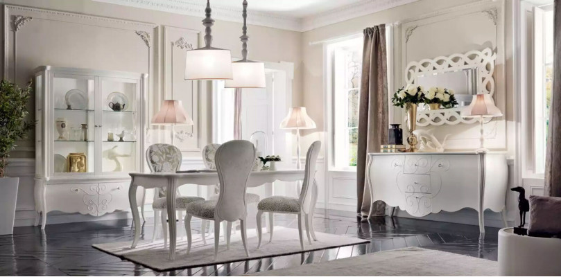Esszimmer Set 8tlg. Esstisch 4x Stühle Sideboard Spiegel Garnitur Weiß