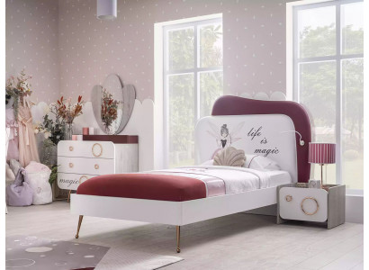 Designer Kinderzimmer Set Bett Spiegel Kommode Nachttische Rosa Holz