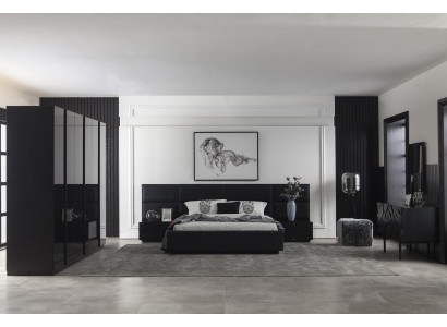 Schwarzes Schlafzimmer Luxus Möbel Kleiderschrank Kommode Nachttische 5tlg.