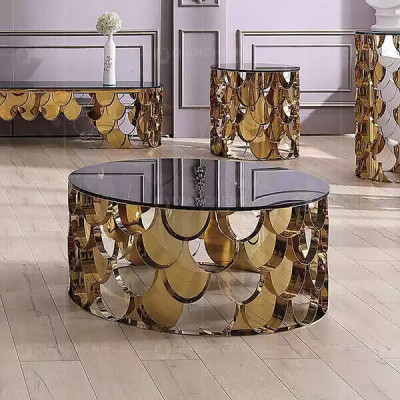 Schwarzer Couchtisch Wohnzimmertisch DEsigner Edelstahltisch Goldtisch