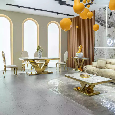 Eszimmer Möbel Designer Esstisch Edelstahltisch Gold Moderne Tische