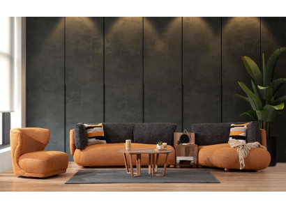 Orange Wohnzimmer Garnitur Stilvolle L-Form Couch Designer Polstersessel