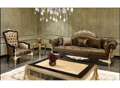 Braune Chesterfield Wohnzimmer Sofas 3-Sitzer Textilsessel Couchtisch