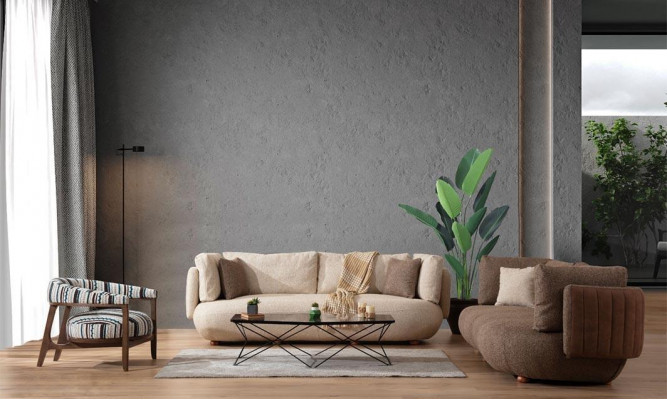 Moderne Mehrfarbige Couchgarnitur Brauner 3-Sitzer Weißer Sessel 3tlg Set