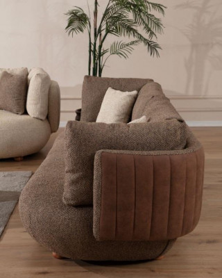 Moderne Mehrfarbige Couchgarnitur Brauner 3-Sitzer Weißer Sessel 3tlg Set